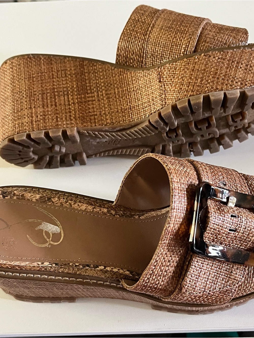 Sam Edelman Brown Woven Platform Wedge Sandals with Buckle